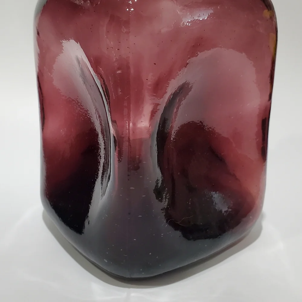 Vntg 9" Amythest Purple Pinched Art Glass Decanter and Stopper - Picture 5 of 10